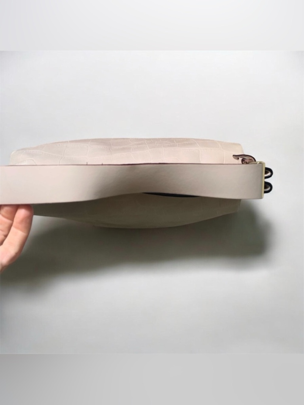 Kate Spade Kelly Anne Croc Embossed Leather Shoulder Bag Soft Taupe Blush - Picture 5 of 10
